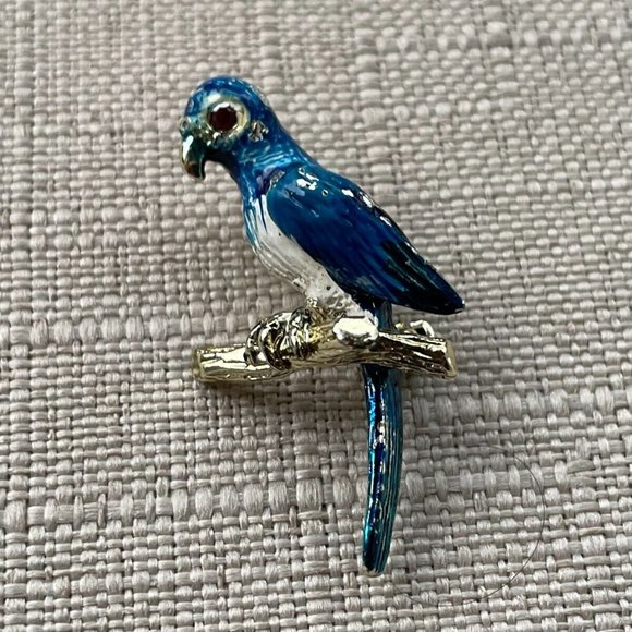 Vintage Pin Blue Bird on Gold Tone Tree Branch Bird Brooch Vintage Jewelry - Picture 3 of 13